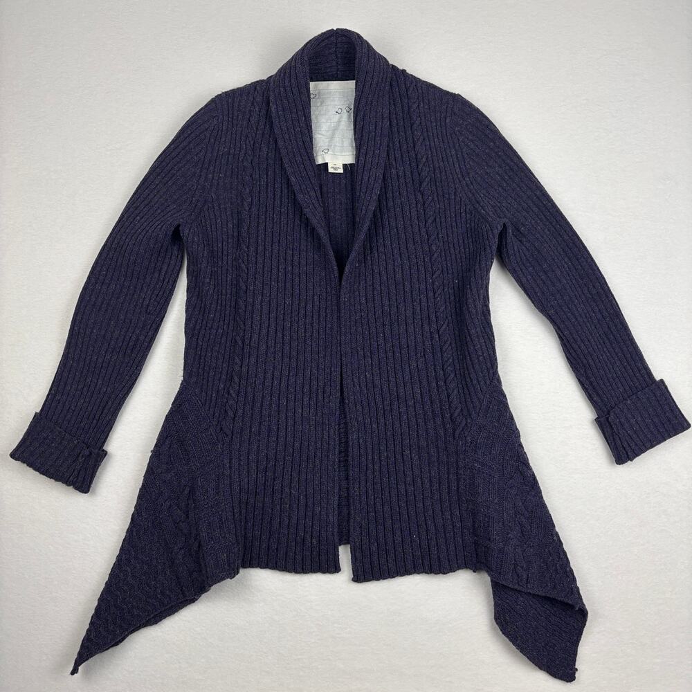 Anthropologie Ribbed Open Front Wool Blend Drape Cardigan Women's Medium